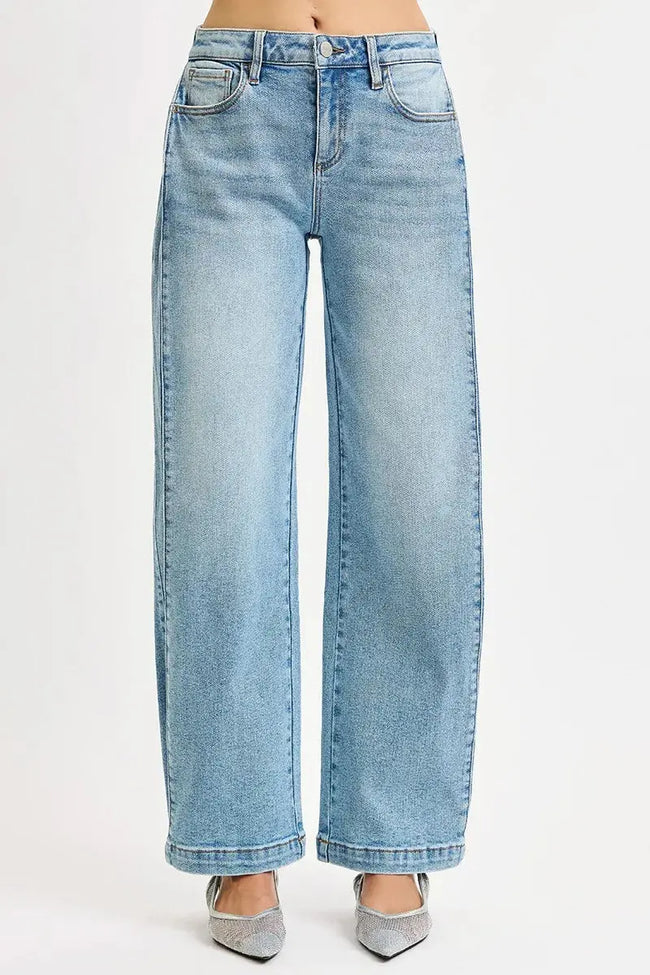 RISEN Mid Rise Wide Barrel Transferable Leg Snap Jeans  Style Ratio