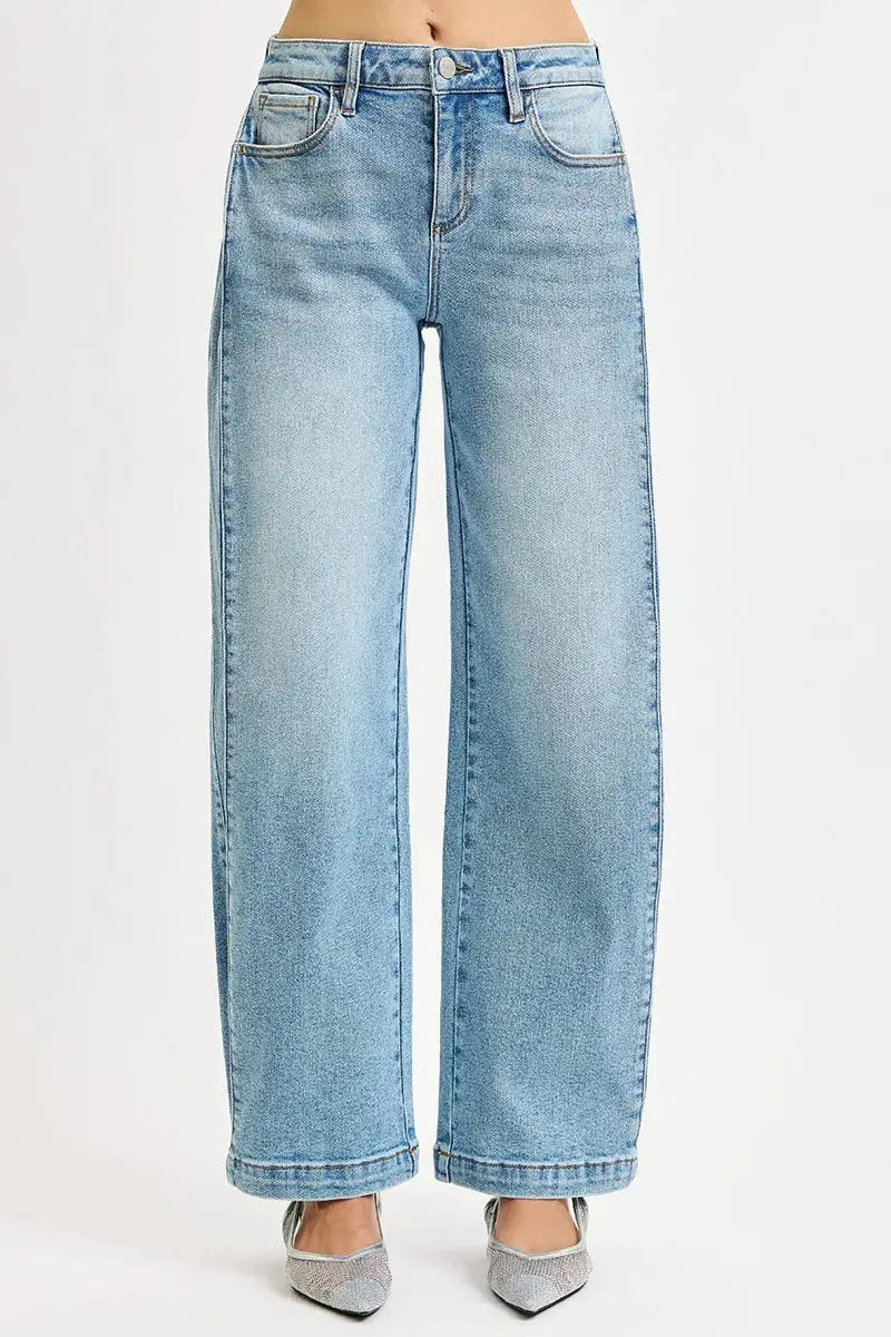 RISEN Mid Rise Wide Barrel Transferable Leg Snap Jeans  Style Ratio