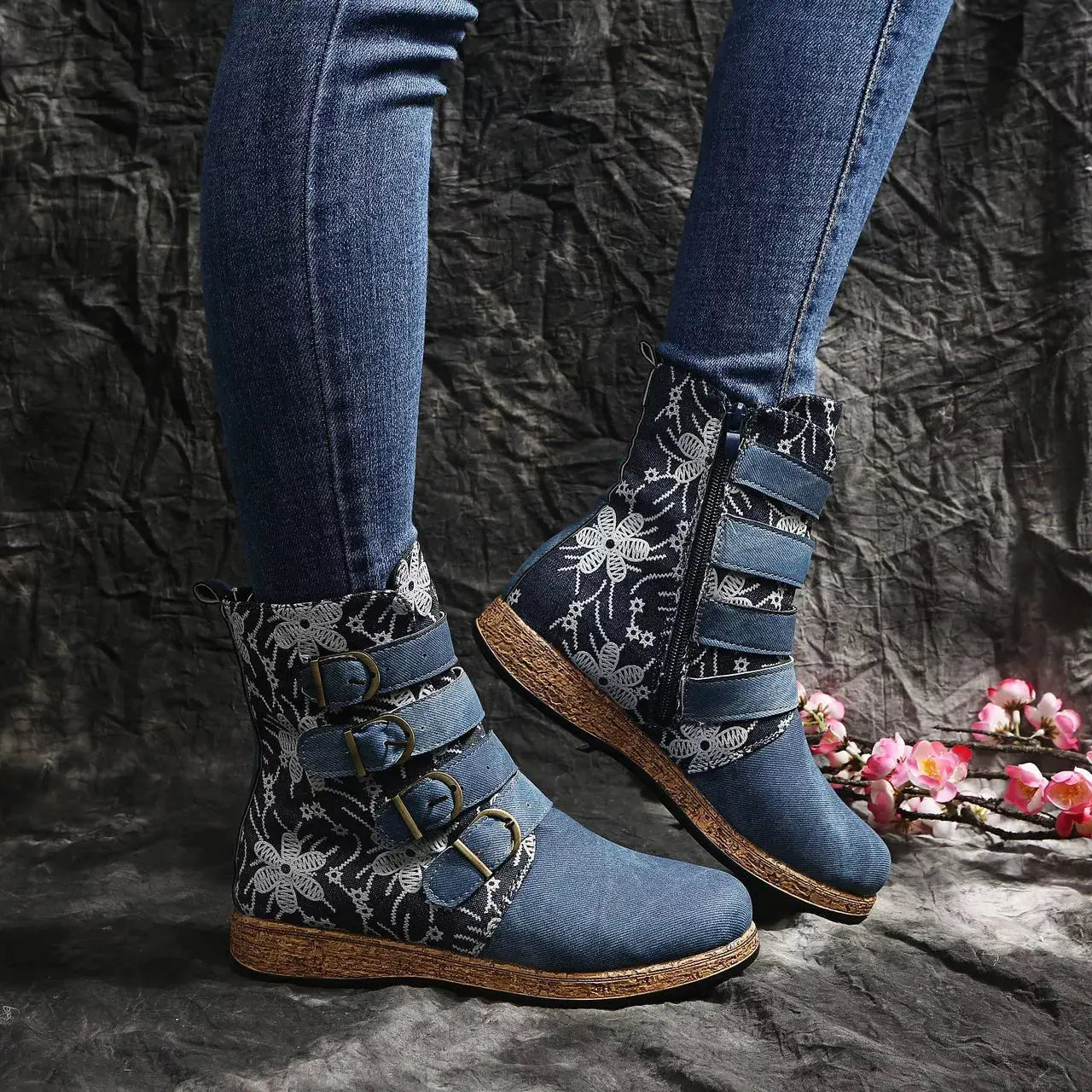 Embroidered Round Toe Boots  Style Ratio