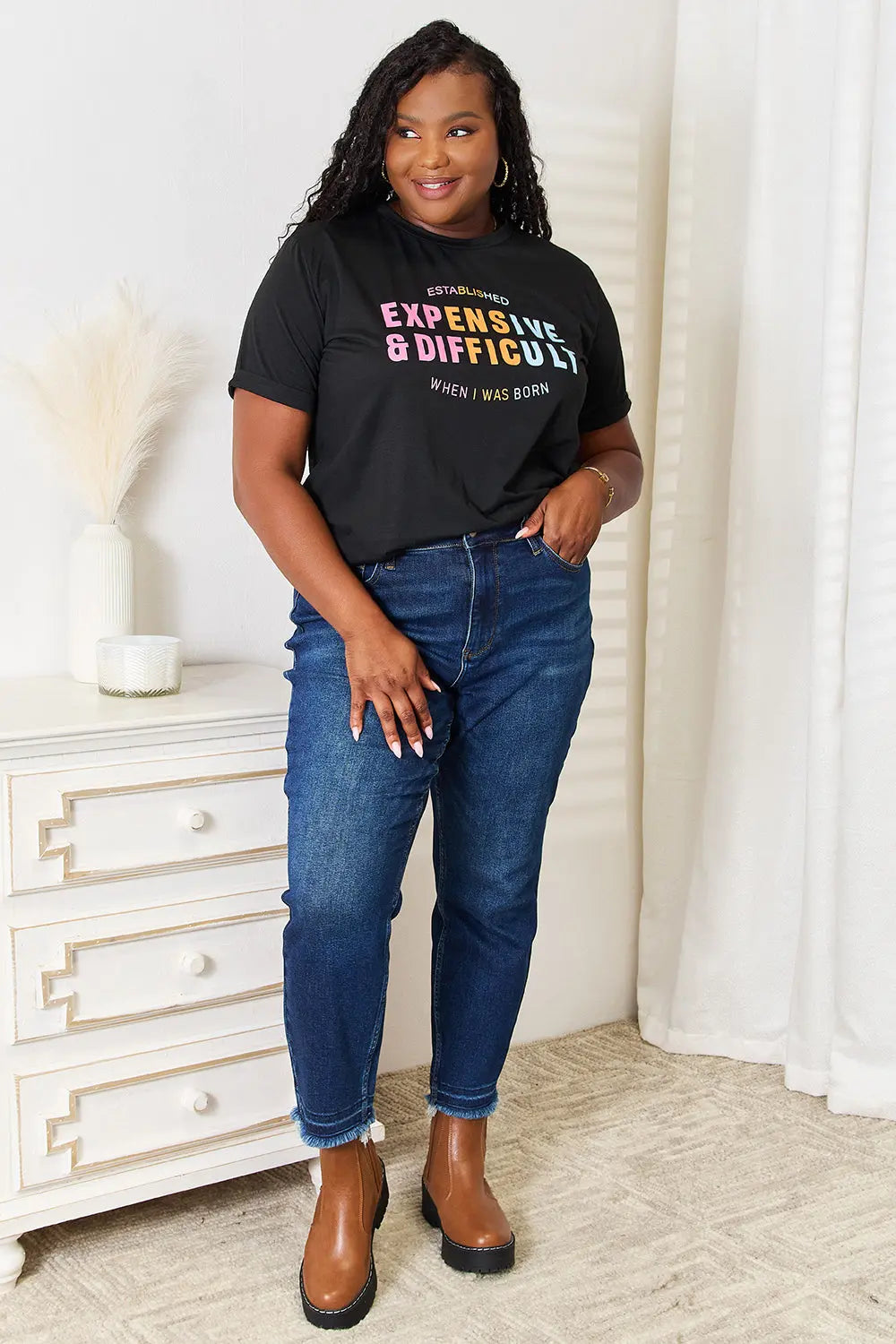 Simply Love Expensive Difficult Graphic Cuffed Short Sleeve Shirt  Style Ratio
