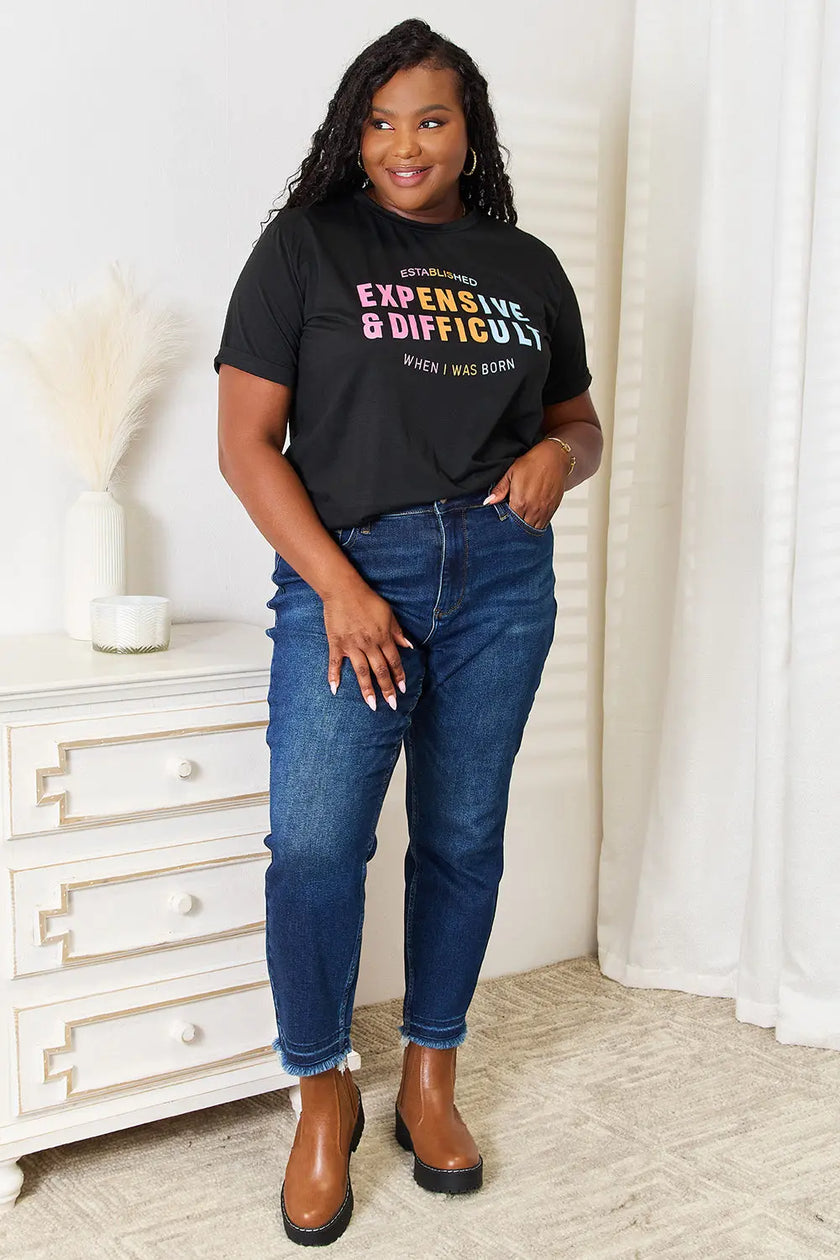 Simply Love Expensive Difficult Graphic Cuffed Short Sleeve Shirt  Style Ratio