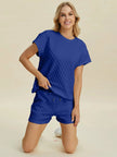 Double Take Full Size Texture T-Shirt and Shorts Set  Style Ratio