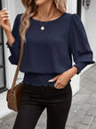 Smocked Waist Round Neck Blouse  Style Ratio