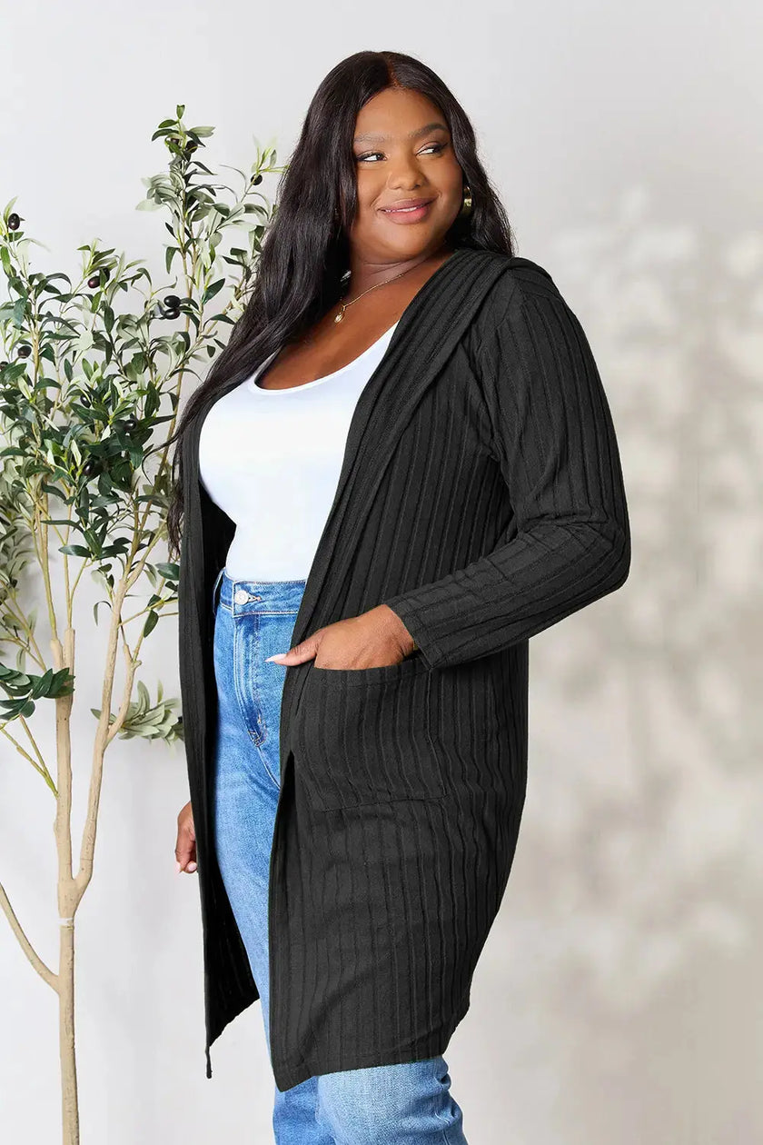 Basic Bae Full Size Hooded Sweater Cardigan  Style Ratio