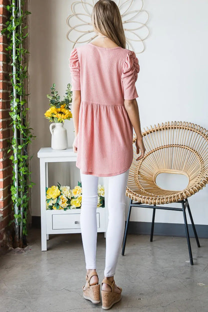 Heimish Knit V-Neck Babydoll Top Trendsi