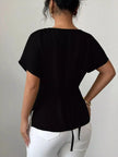 Beaded Neckline Short Sleeve Blouse  Style Ratio