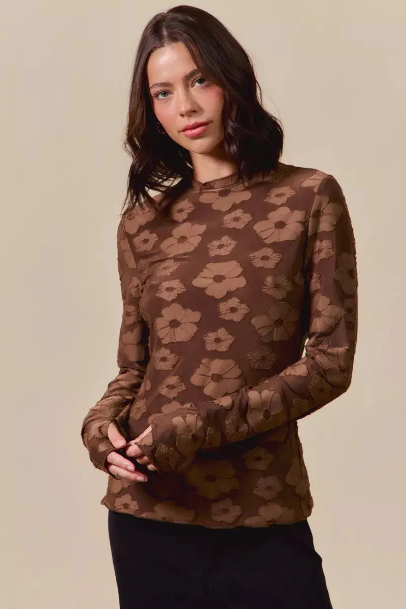 SO ME Stretched Jacquard Long Sleeve Top  Style Ratio