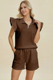 Double Take Full Size Texture Flounce Sleeve Top and Shorts Set  Style Ratio