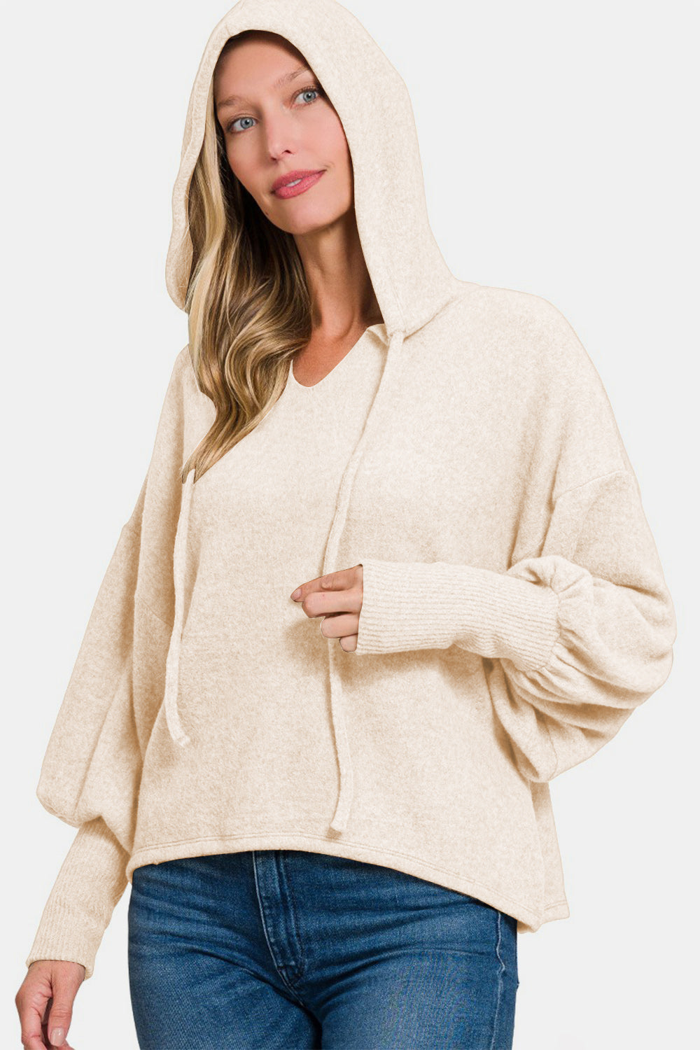 Drop Shoulder Cropped Hoodie