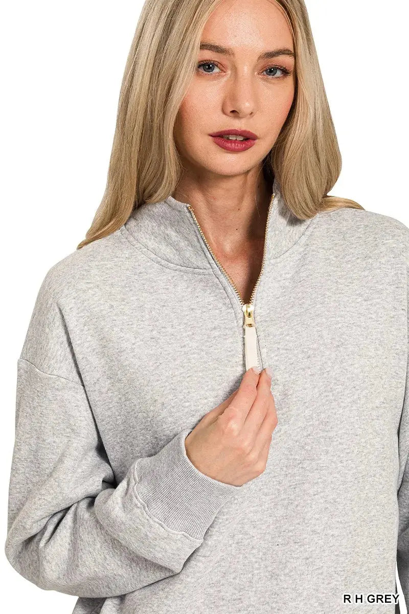 Zenana Fleece Half Zip Sweatshirt  Style Ratio