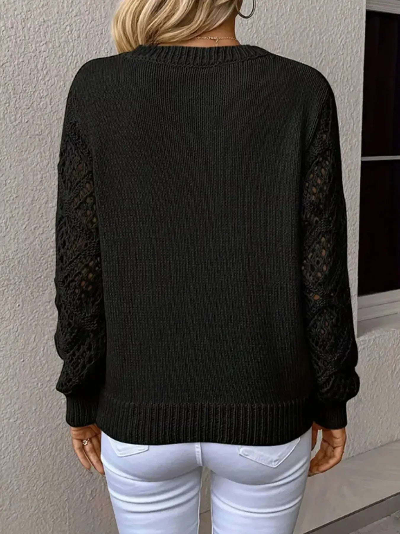 V-Neck Hollow-Out Sleeve Knit Sweater  Style Ratio