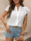 Eyelet Embroidered Button Up Blouse  Style Ratio