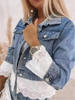 Cropped Denim Jacket with Lace Trim  Style Ratio