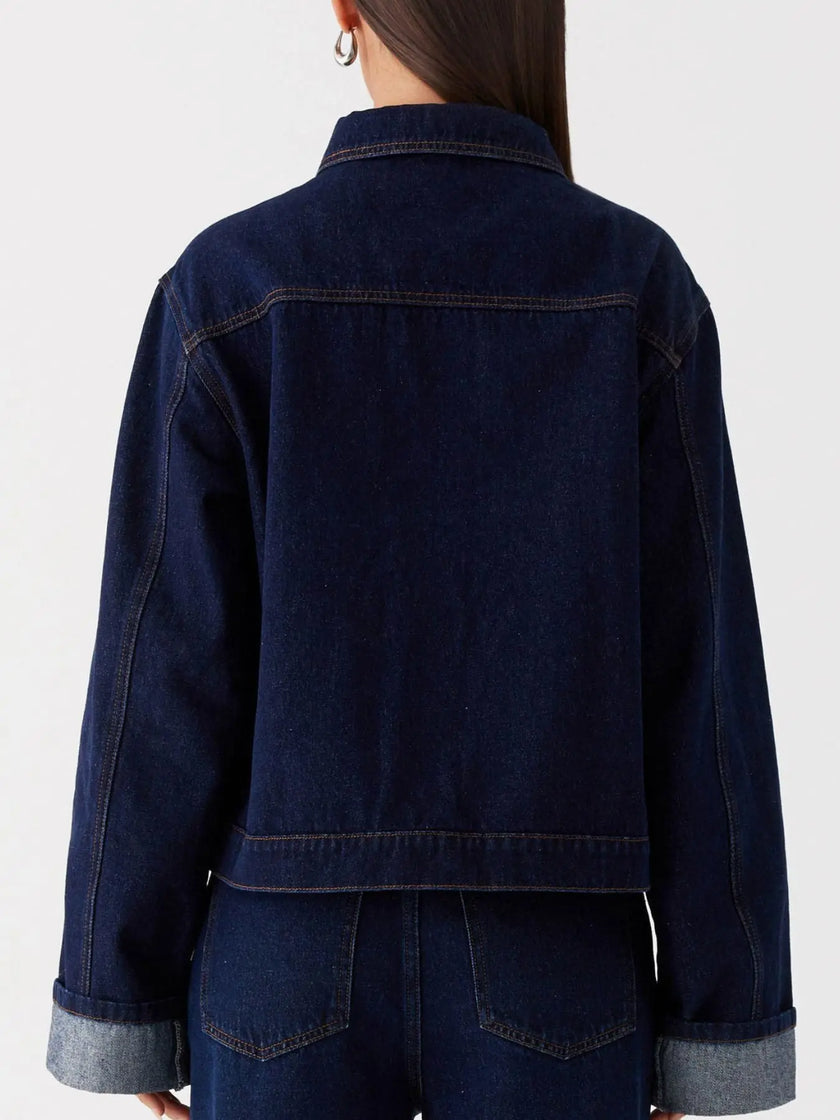 Button Down Cropped Oversized Denim Jacket  Style Ratio