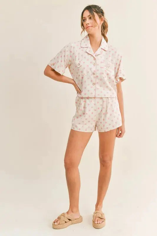 MABLE Polka Dot Collar Crop Top and Short Lounge Set  Style Ratio