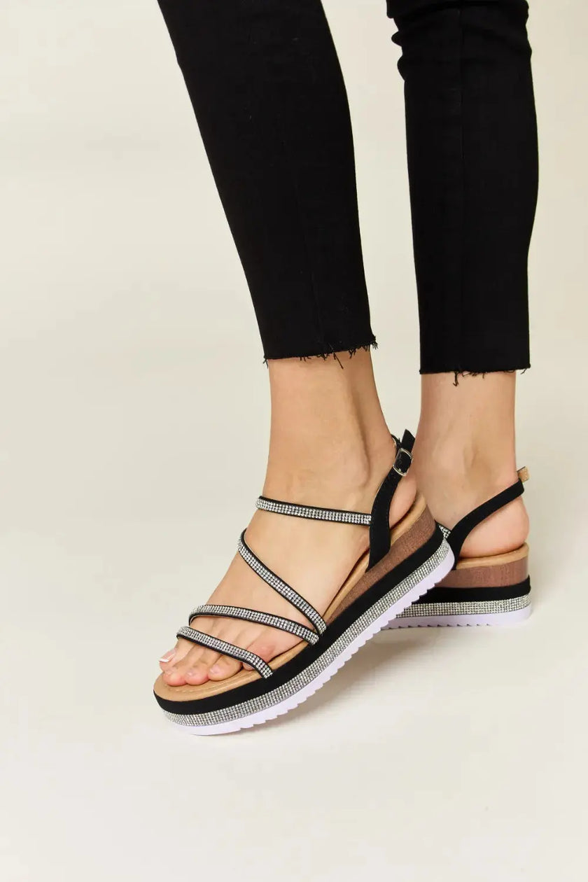 Forever Link Rhinestone Strappy Wedge Sandals  Style Ratio
