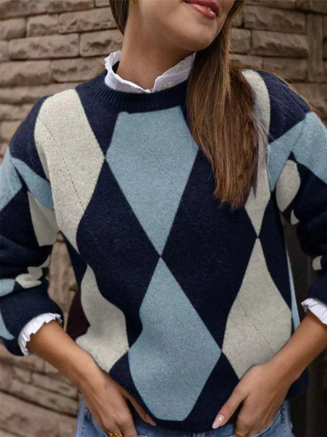 Vintage Argyle Round Neck Sweater  Style Ratio