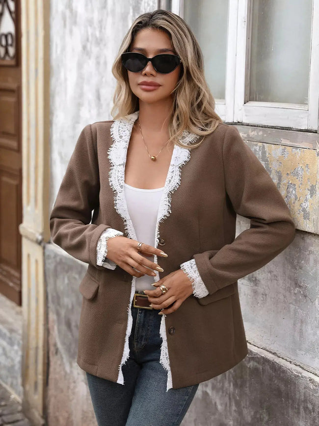 Lace Detail Button Up Blazer  Style Ratio
