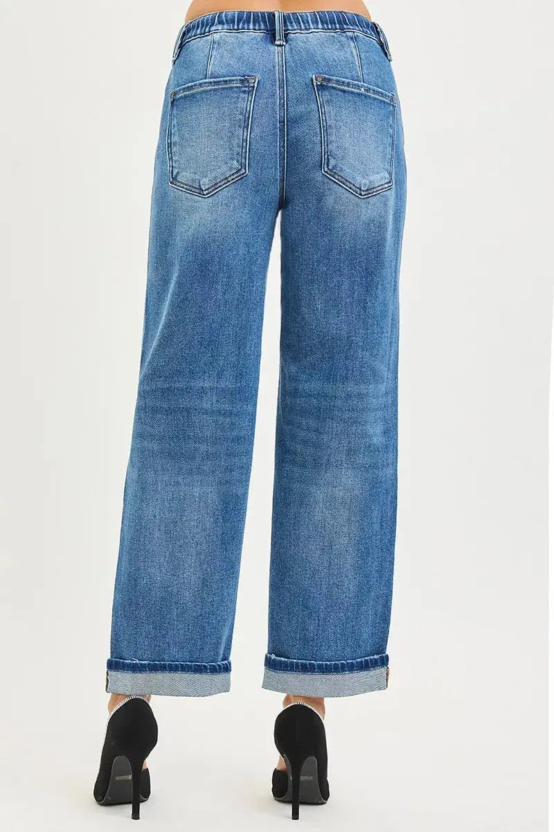 RISEN Elastic Band Slouch Ankle Boyfriend Cuffed Hem Jeans  Style Ratio
