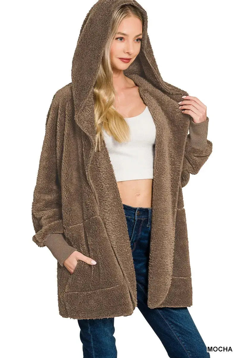 Zenana Hooded Faux Fur Jacket with Pockets  Style Ratio