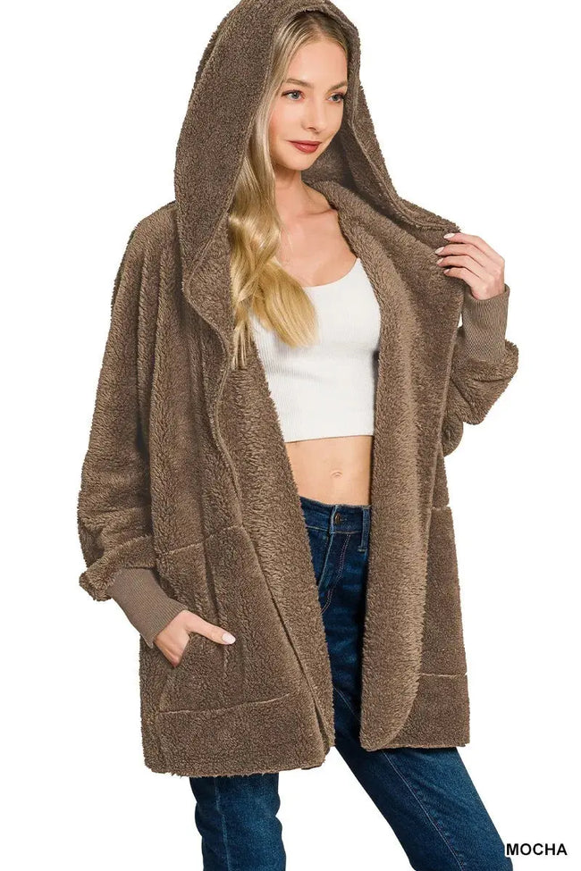 Zenana Hooded Faux Fur Jacket with Pockets  Style Ratio