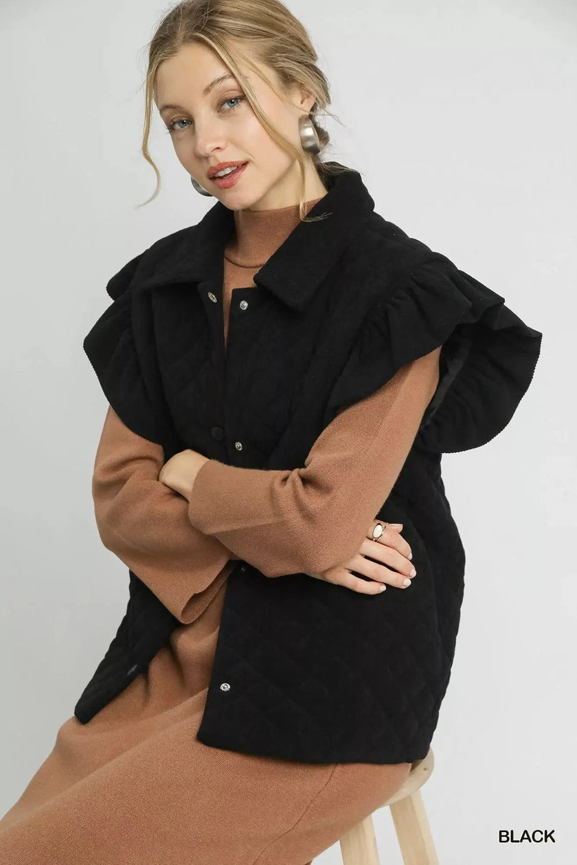 Umgee Corduroy Quilted Ruffle Sleeve Vest  Style Ratio
