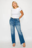 bytos Full Size Raw Hem Distressed Mid Rise Straight Jeans  Style Ratio