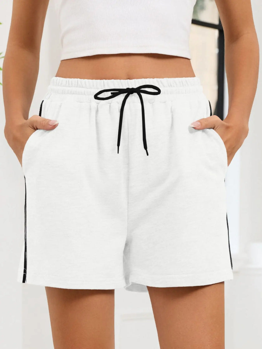 Striped Trim Drawstring Shorts  Style Ratio