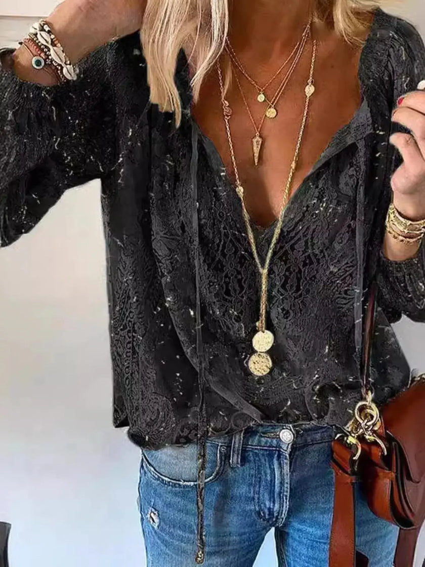 Lace Tie-Neck Blouse  Style Ratio