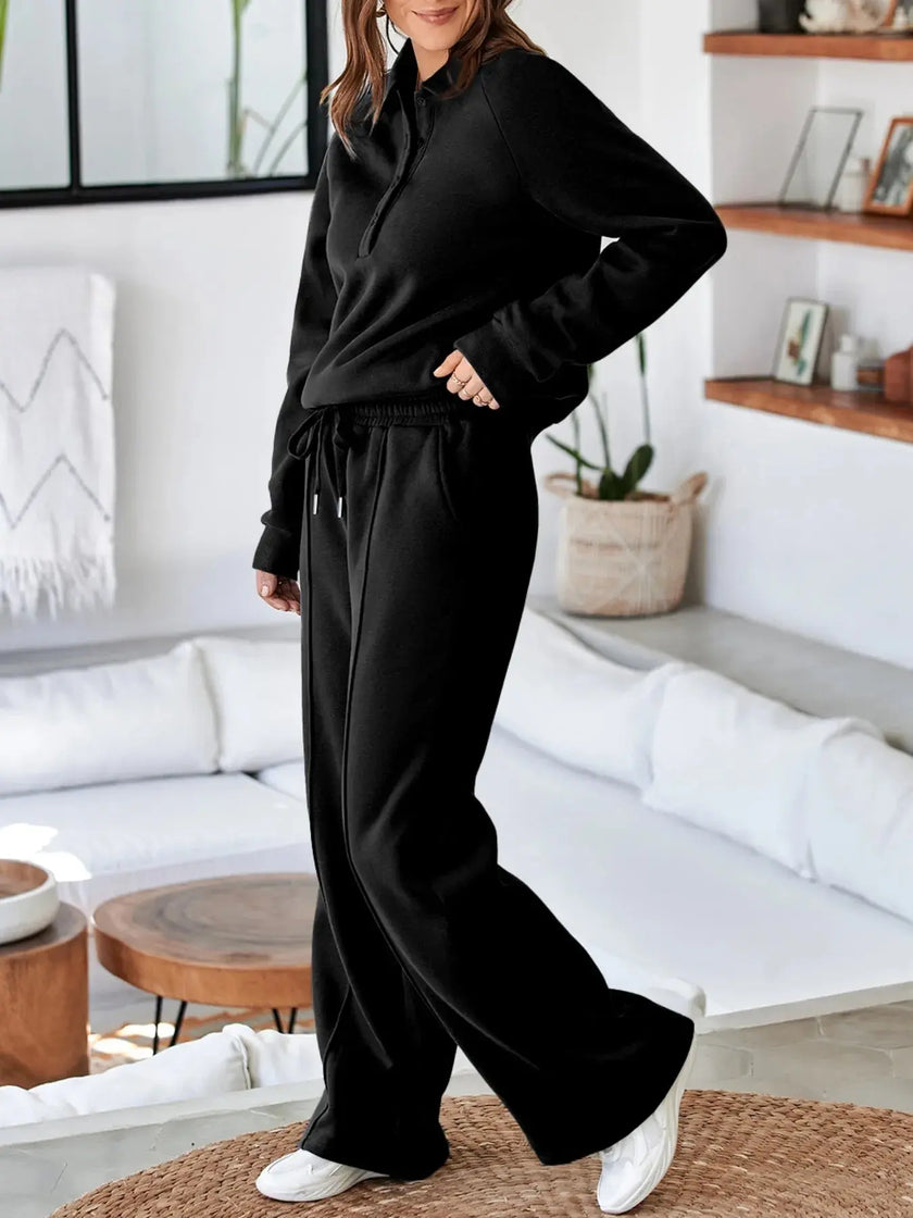 Collared Sweatshirt and High Waist Pants Active Set  Style Ratio
