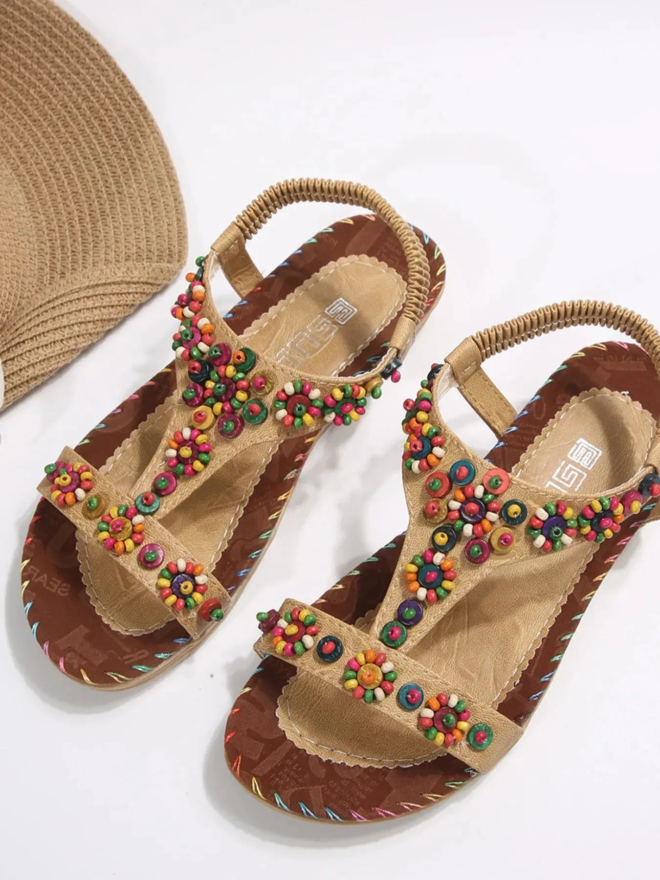 Beaded T-Strap Flat Sandals  Style Ratio