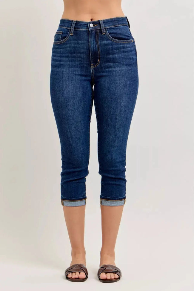 Judy Blue High Waist Capri Jeans with Single Cuff  Style Ratio