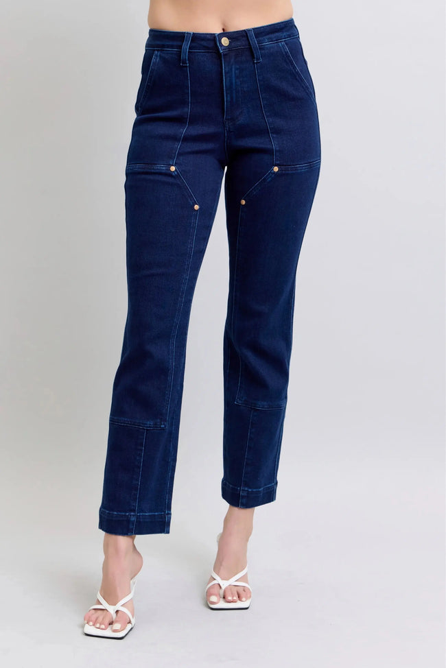 Judy Blue Full Size Hw Work Wear Knee Patch Straight Jeans Plus Size  Style Ratio