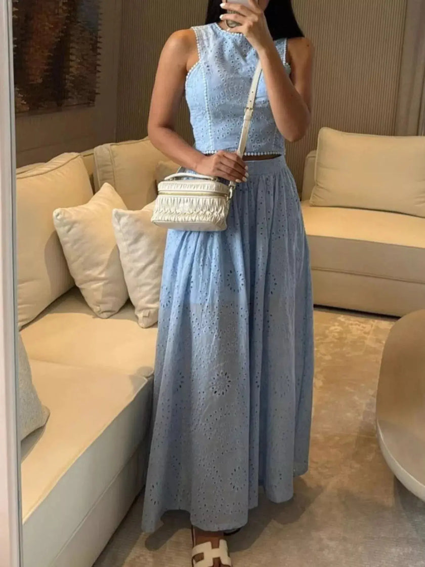Eyelet Crop Top and Maxi Skirt Set  Style Ratio