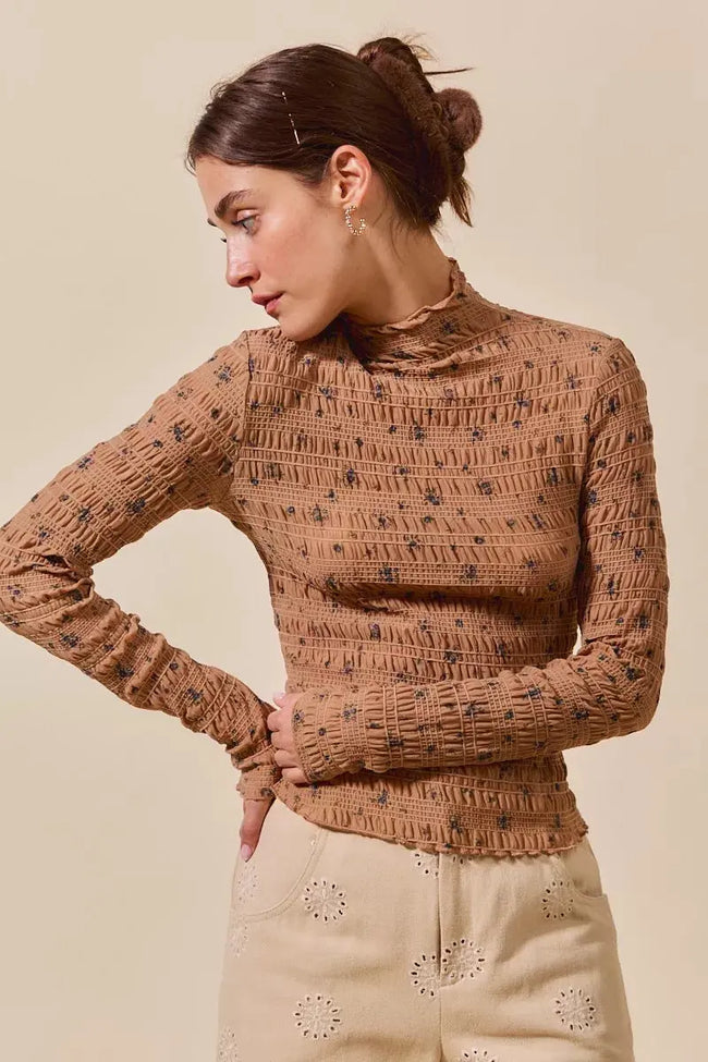 SO ME Floral Print Textured Long Sleeve Knit Top  Style Ratio