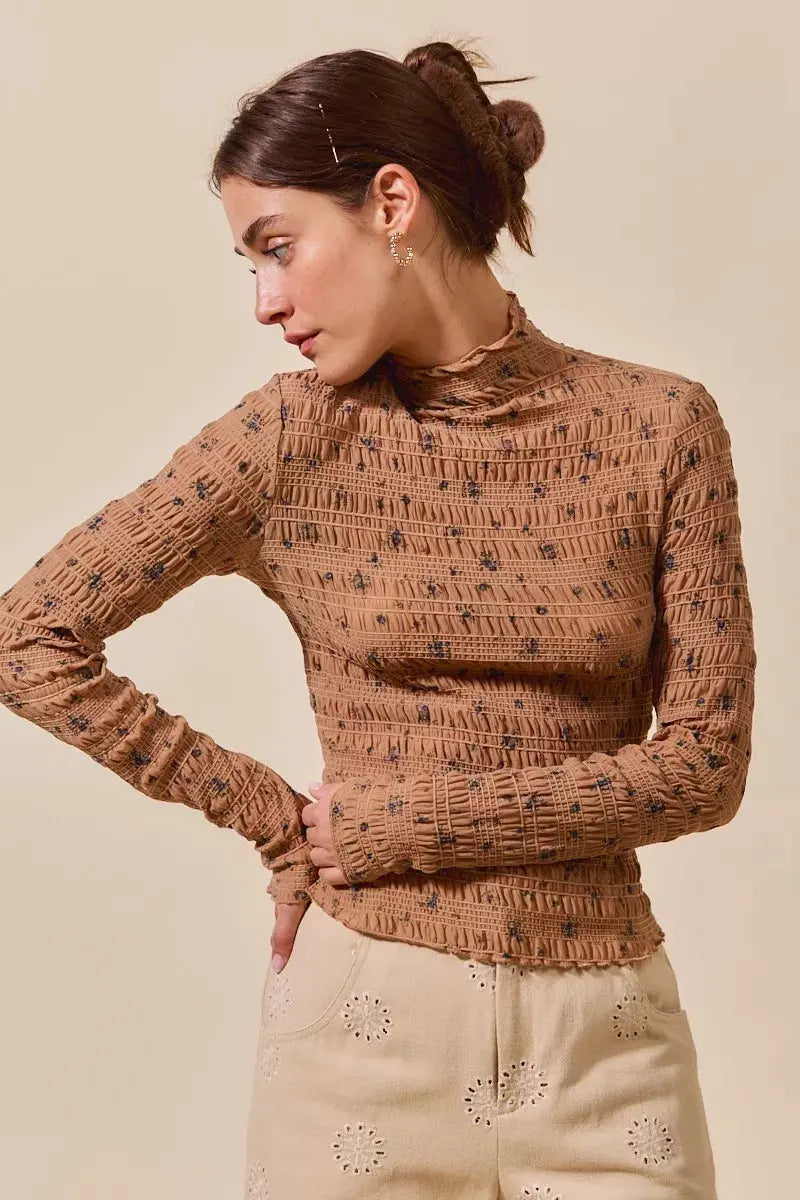 SO ME Floral Print Textured Long Sleeve Knit Top  Style Ratio