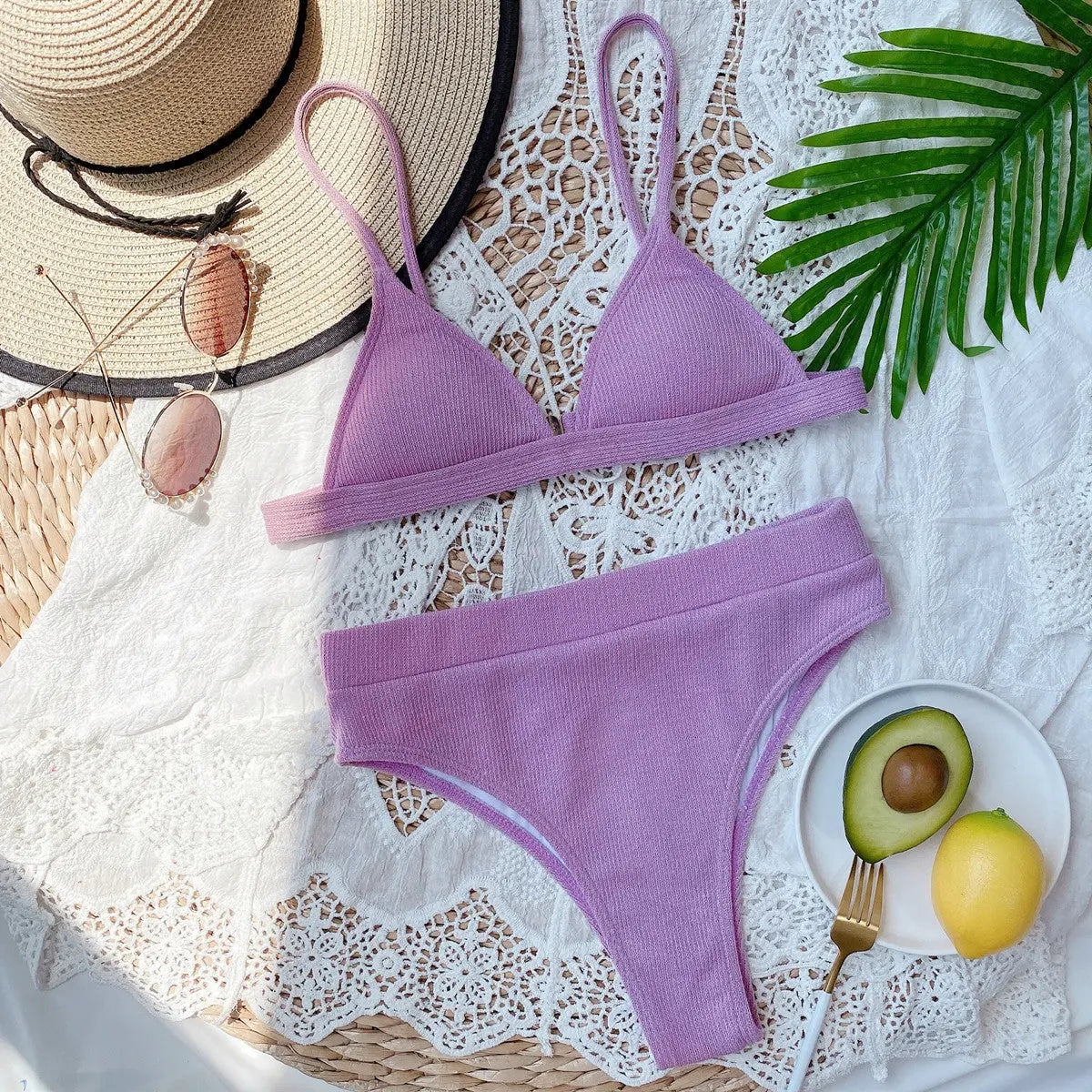 Spaghetti Strap Ribbed Bikini  Style Ratio