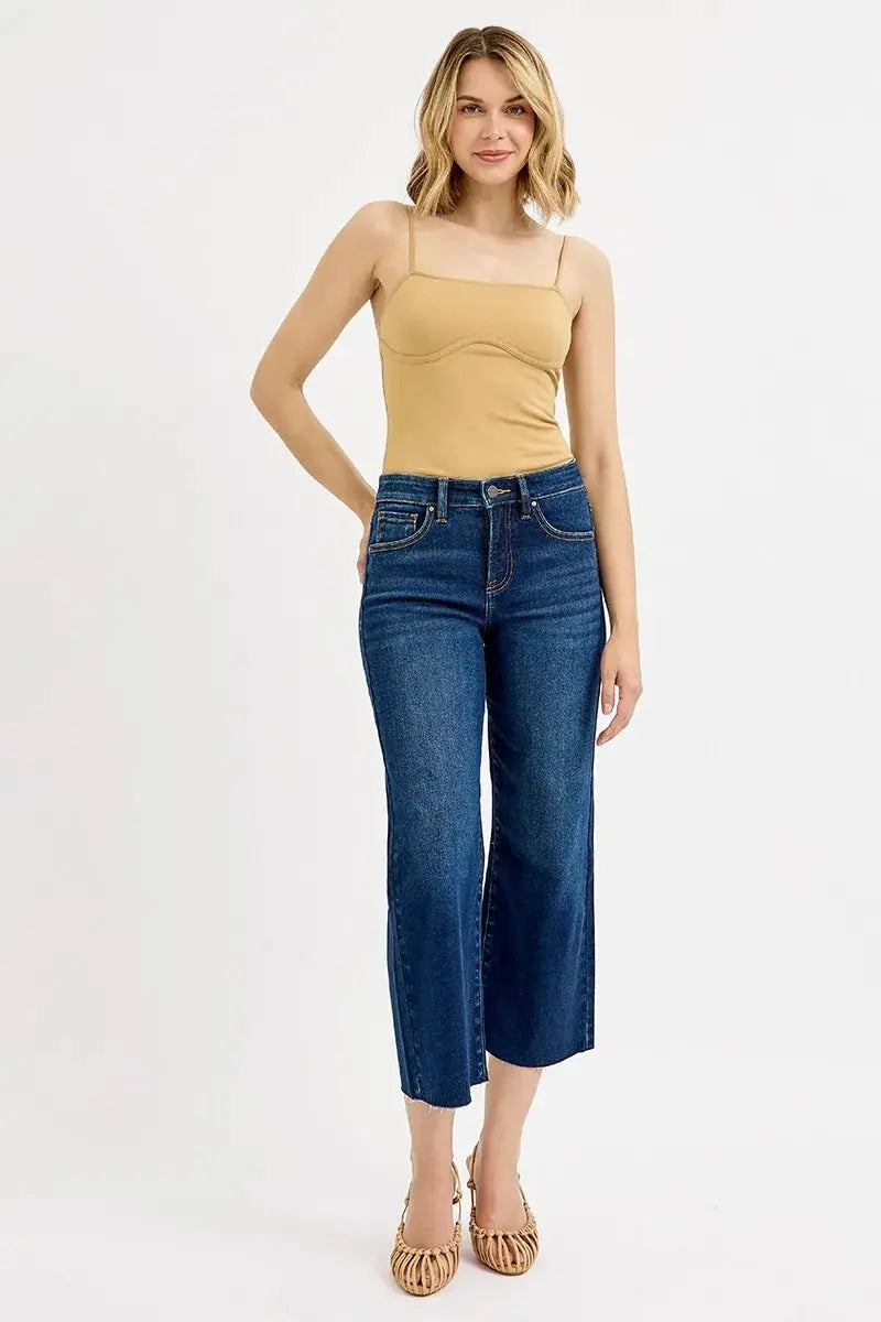 RISEN Full Size Tummy Control High Rise Crop Wide Jeans  Style Ratio