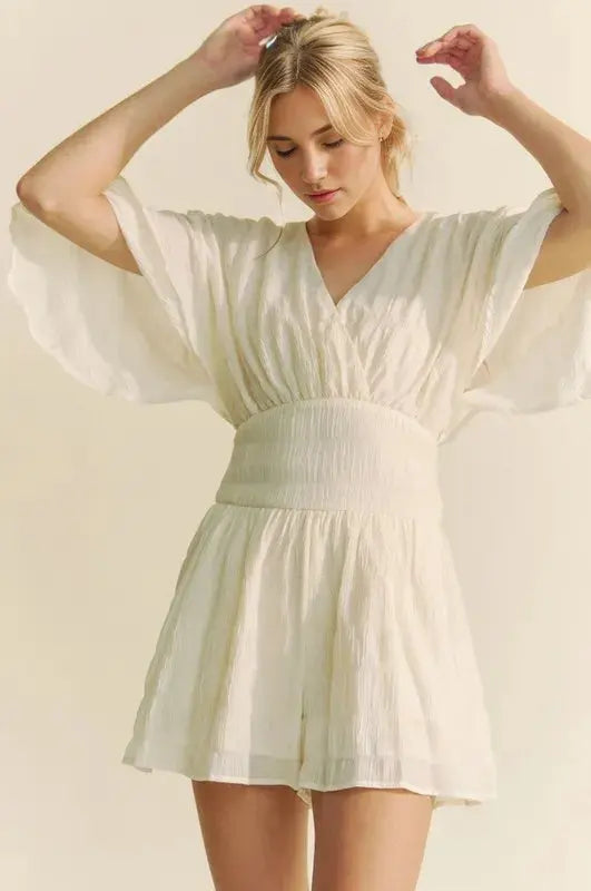 Davi & Dani Batwing Sleeve Waist Belt Romper  Style Ratio