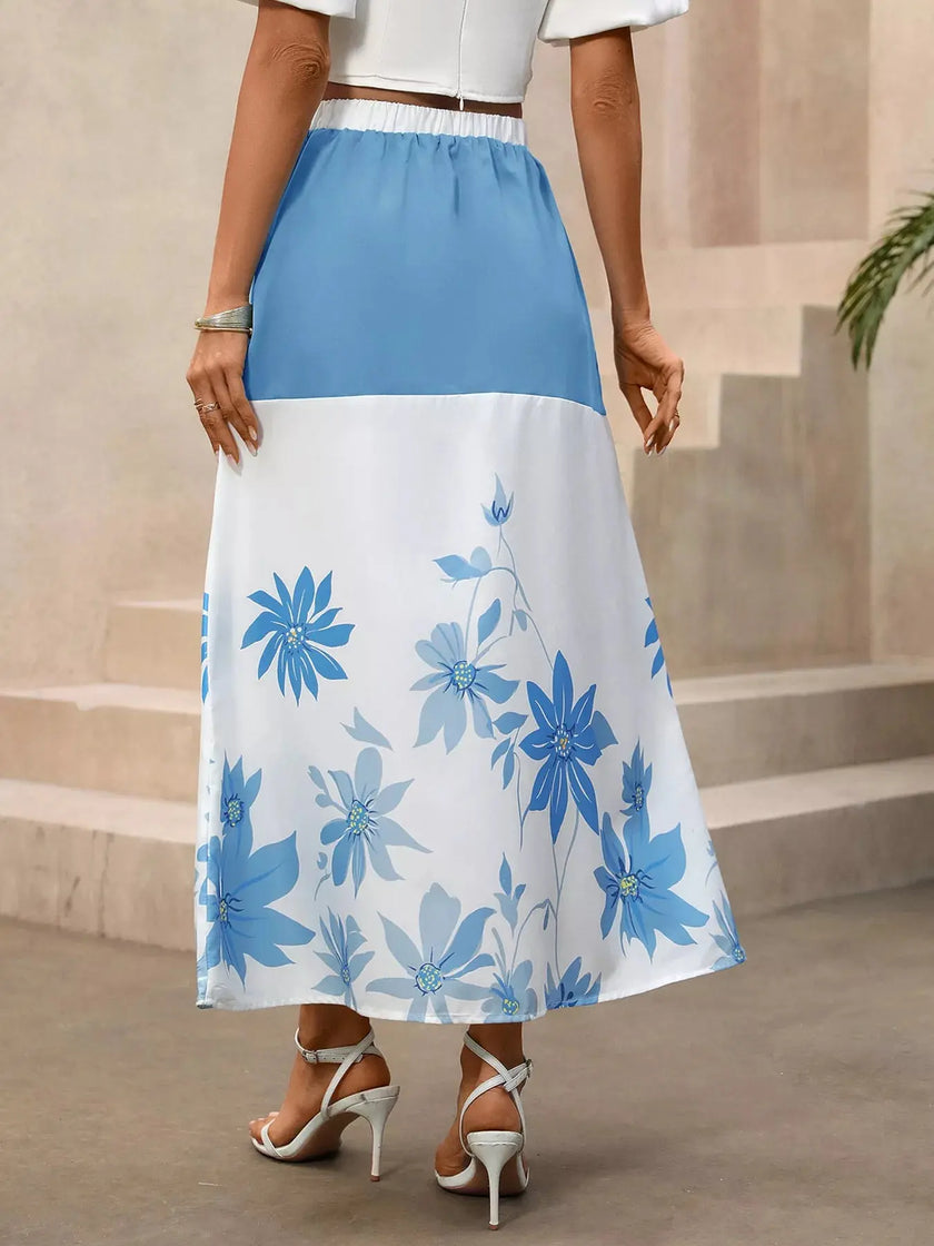 Floral Print Color Block Skirt  Style Ratio