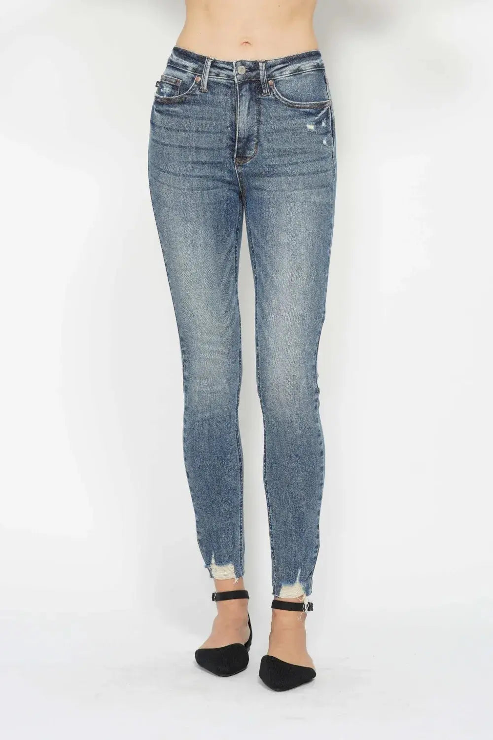 Judy Blue Full Size Tummy Control Vintage Wash Hem Destroy Skinny Jeans  Style Ratio