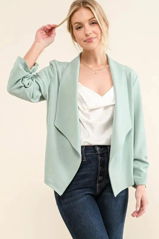 And The Why Stretch Non-Wrinkled Basic Open-Front Blazer  Style Ratio