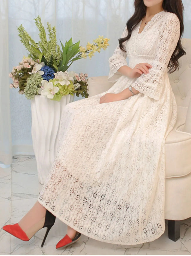 Lace 3/4 Sleeve Midi Dress  Style Ratio