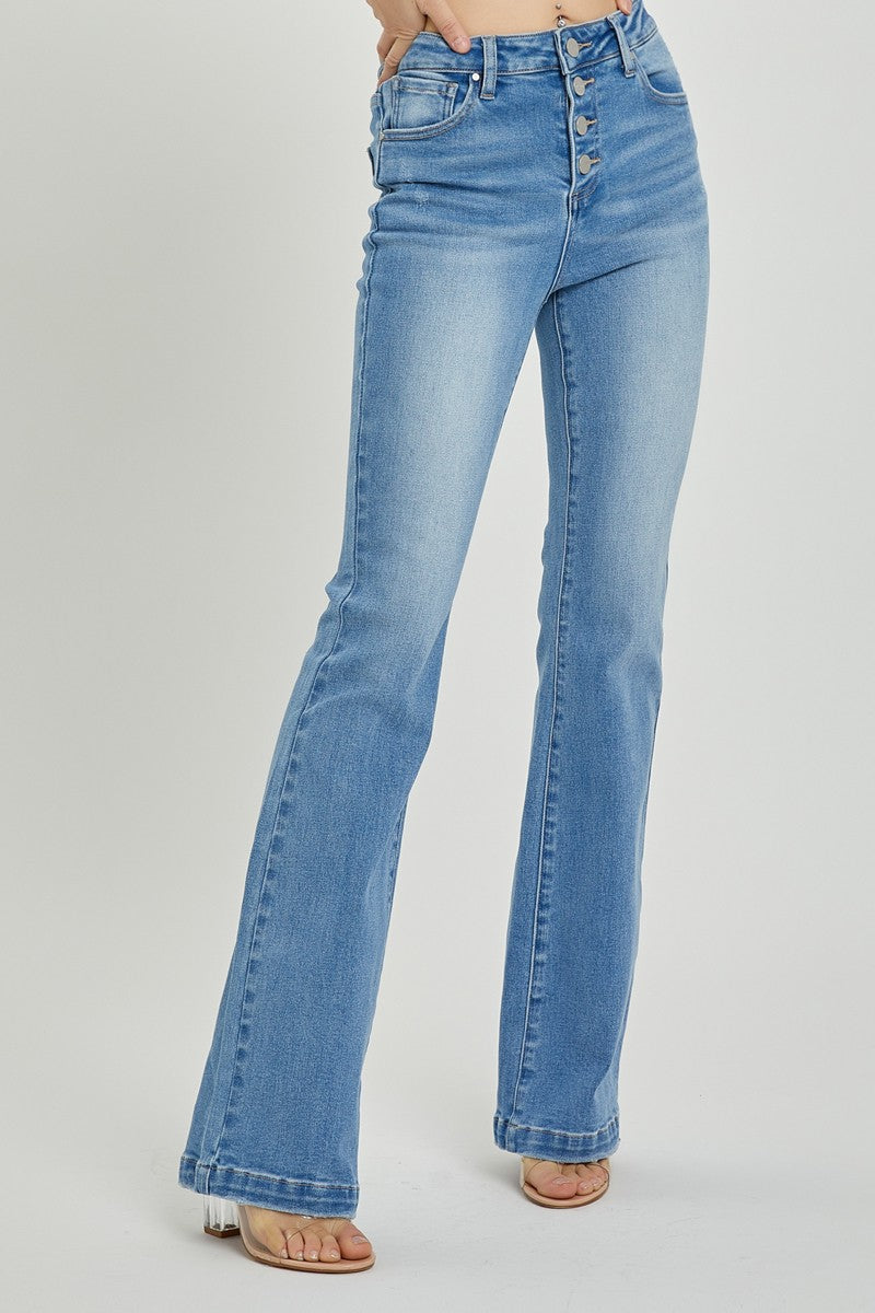 High Rise Button Fly Bootcut Jeans