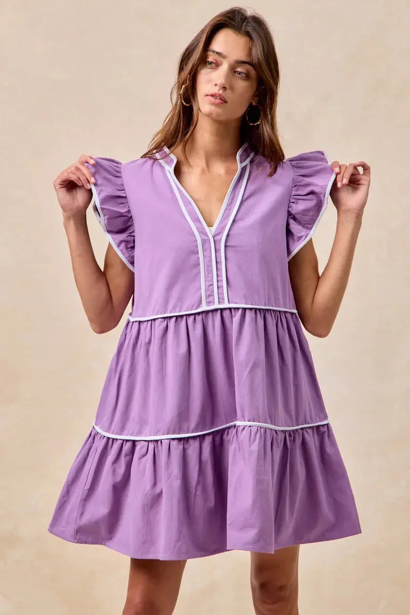BiBi Gameday Theme Contrast Binding Ruffled Dress  Style Ratio