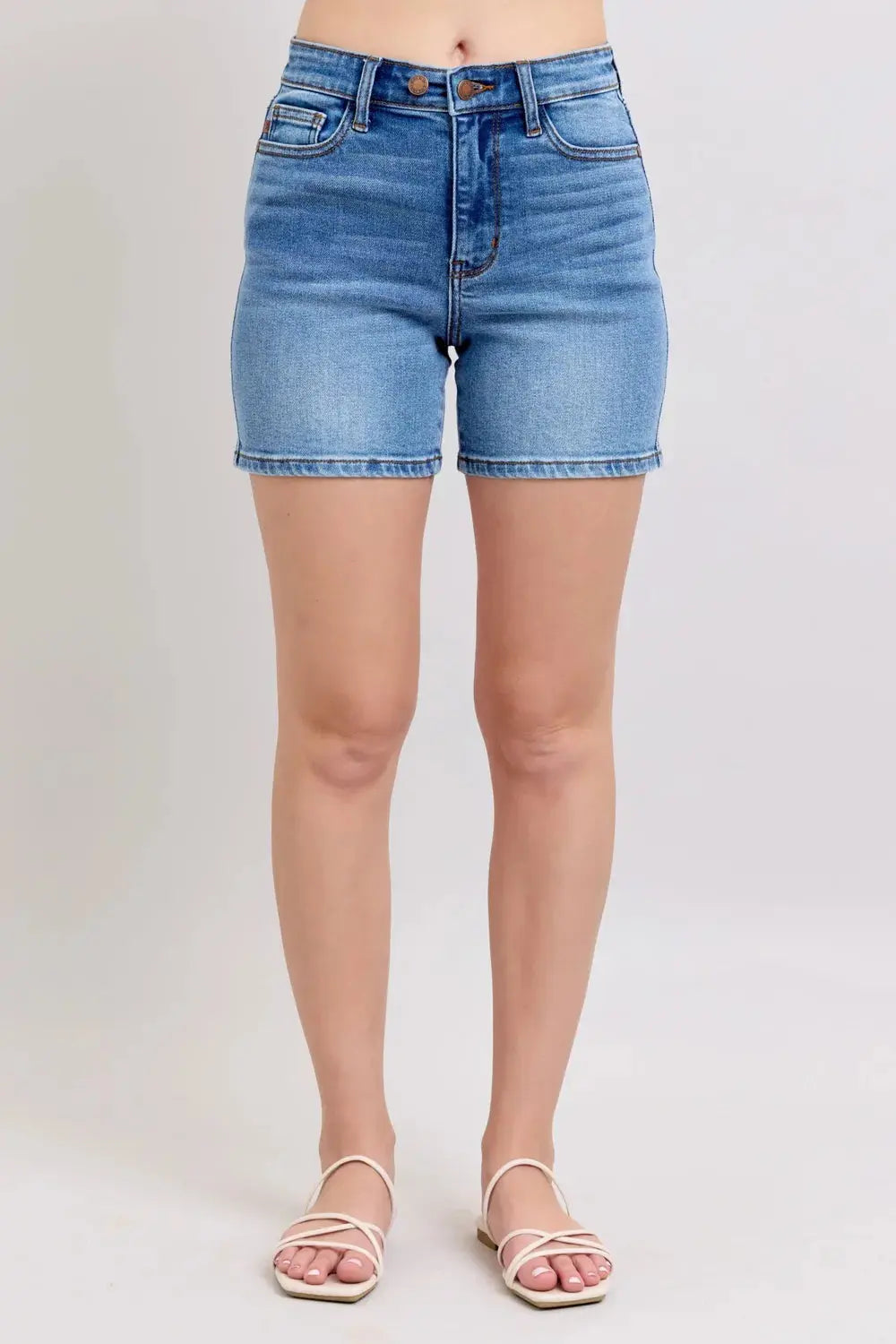 Judy Blue Full Size 2 Button Denim Shorts with Pockets Plus Size  Style Ratio