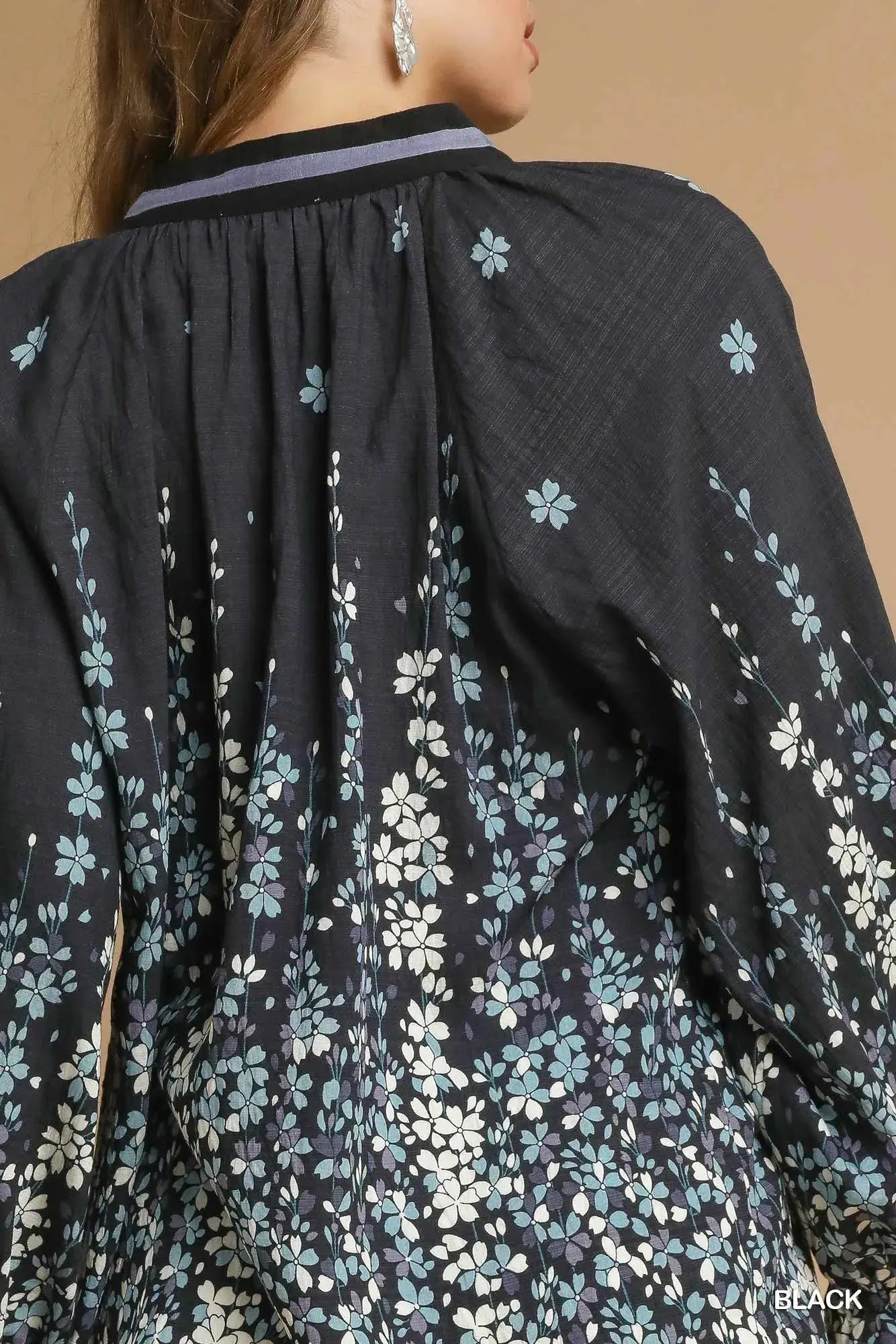 Umgee Full Size Floral Vine Print Blouse with Balloon Sleeves  Style Ratio