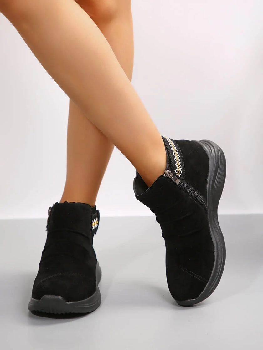 Pleated Side Zip Short Boots  Style Ratio