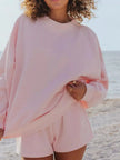 Relaxed Fit Round Neck Sweatshirt and Shorts Set  Style Ratio