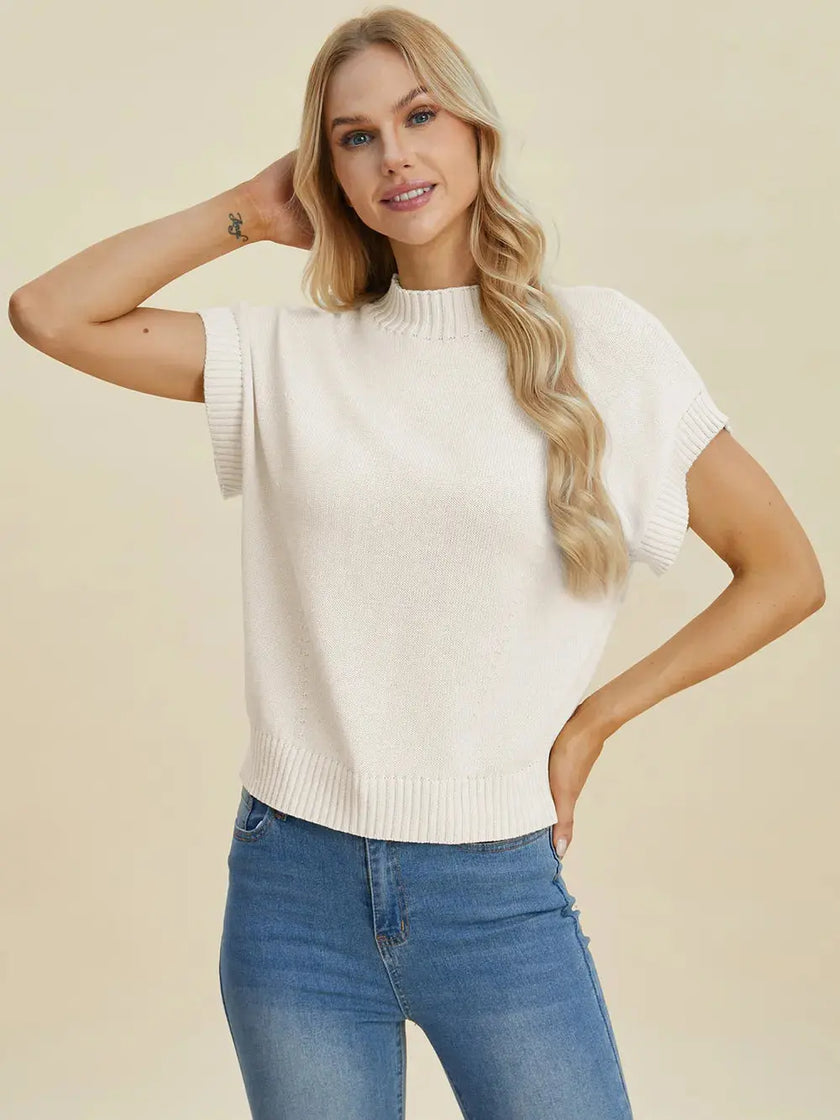 Double Take Full Size Mock Neck Short Sleeve Sweater  Style Ratio